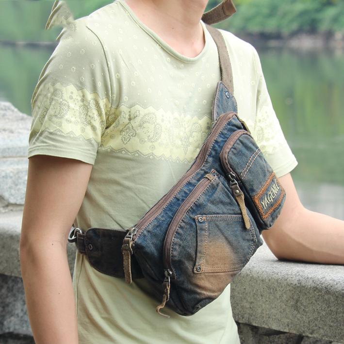 Cool Denim Blue Mens Small Fanny Pack Waist Bag Blue Chest Bag Hip Bag Bum Bags For Men