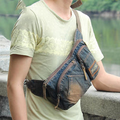 Cool Denim Blue Mens Small Fanny Pack Waist Bag Blue Chest Bag Hip Bag Bum Bags For Men