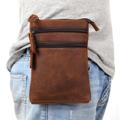 Vintage Leather Men's Waist Belt Pouch Cell Phone Holster Brown Mini Side Bag For Men