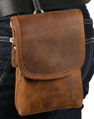 Cool Brown Leather Mens Belt Pouch Mini Shoulder Bag Waist Bags For Men