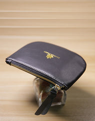 Slim Women Black Leather Zip Card Wallet Saddle Minimalist Coin Wallet Small Zip Change Wallet For Women