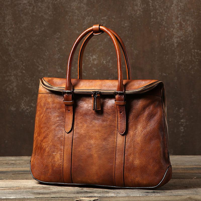 Handmade Leather Mens Briefcase Work Bag Laptop Bag Business Bag for Men