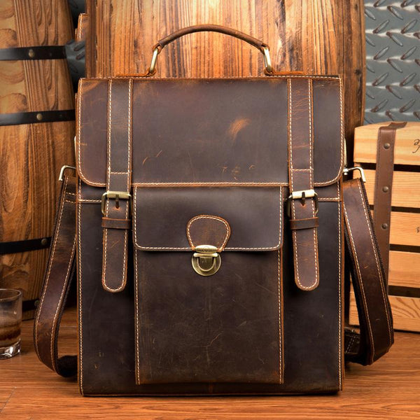 Casual Brown Leather Mens 14 inches School - Back View