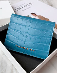 Cute Women Black Vegan Leather Small Billfold Wallet Card Holder Crocodile Pattern Slim Card Wallets For Women