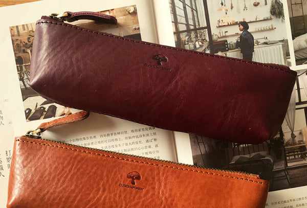 Genuine Leather Cute Pen Pencil Makeup Holder Case Pouch For Women Girl CUCK00391018
