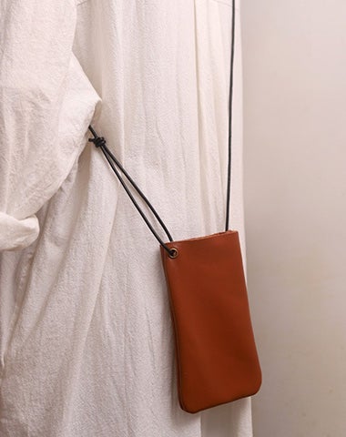 Cute Brown LEATHER Side Bag Pouch Phone WOMEN SHOULDER BAG Slim Phone Crossbody Pouch FOR WOMEN