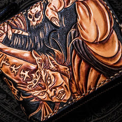 Handmade Leather Chinese Black&White Tooled Mens Small Wallet Cool Leather Wallet billfold Wallet for Men