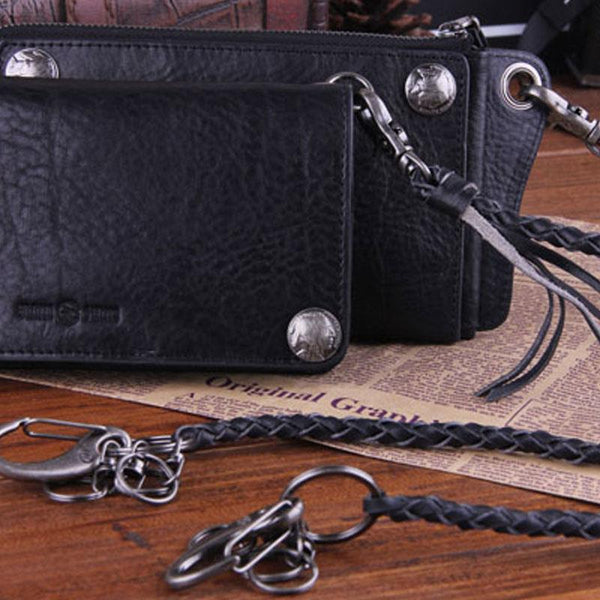 Genuine Leather Mens Cool Biker Chain Wallet - Back View