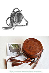 Womens Black Leather Round Crossbody Bag Crocodile - Open Interior
