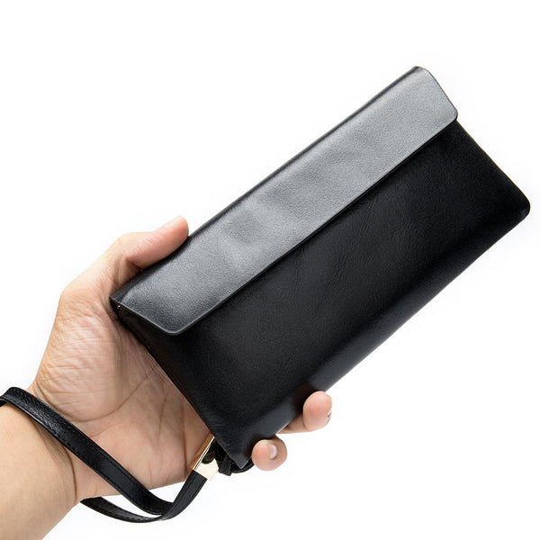 Cool Leather Long Wallet for Men Black - Back View