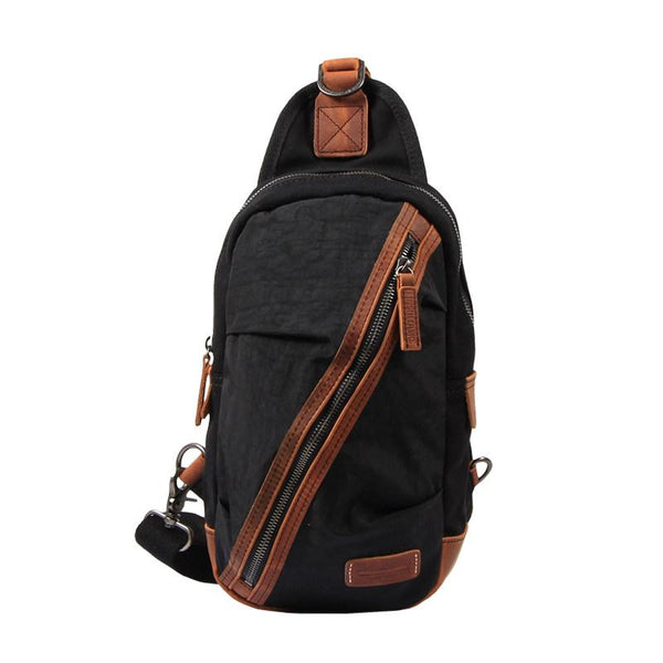 Black Canvas Sling Backpack Men's Sling Bag Green Chest Bag Canvas One shoulder LST01091064