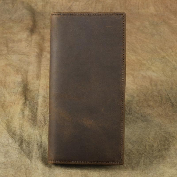 Vintage Brown Leather Men's Long Wallet Bifold Long Slim Wallet For Men FY00981052