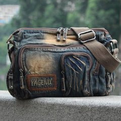 Vintage Blue Mens Casual Side Bag Messenger Bag Jean Blue Postman Bags Courier Bag For Men