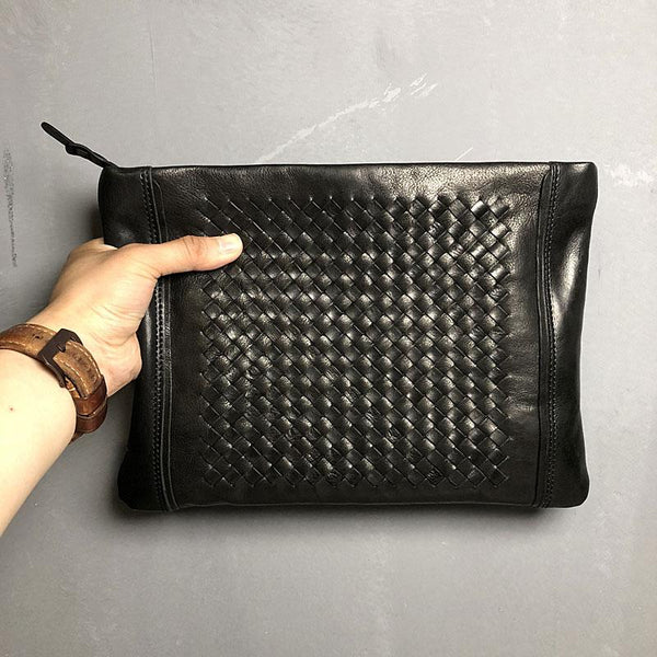 Genuine Leather Braided Mens Clutch Cool Slim - Back View