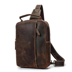 Best Brown Distressed LEATHER MENS Sling Bag One Shoulder Backpack Top Chest Bag For Men