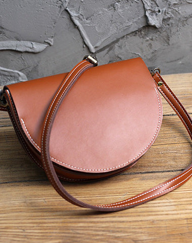 Cute Brown LEATHER Saddle SHOULDER Bag WOMEN Small Saddle Crossbody Purse FOR WOMEN