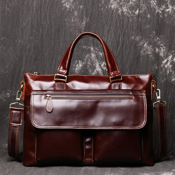 Red Brown Oily Leather Mens 14 inches - Back View