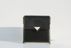 Handmade leather black square purse phone bag shoulder bag cossbody bag purse women