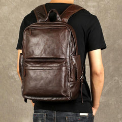 Coffee Leather Mens Cool Backpacks Large Travel Backpack Hiking Backpack for men