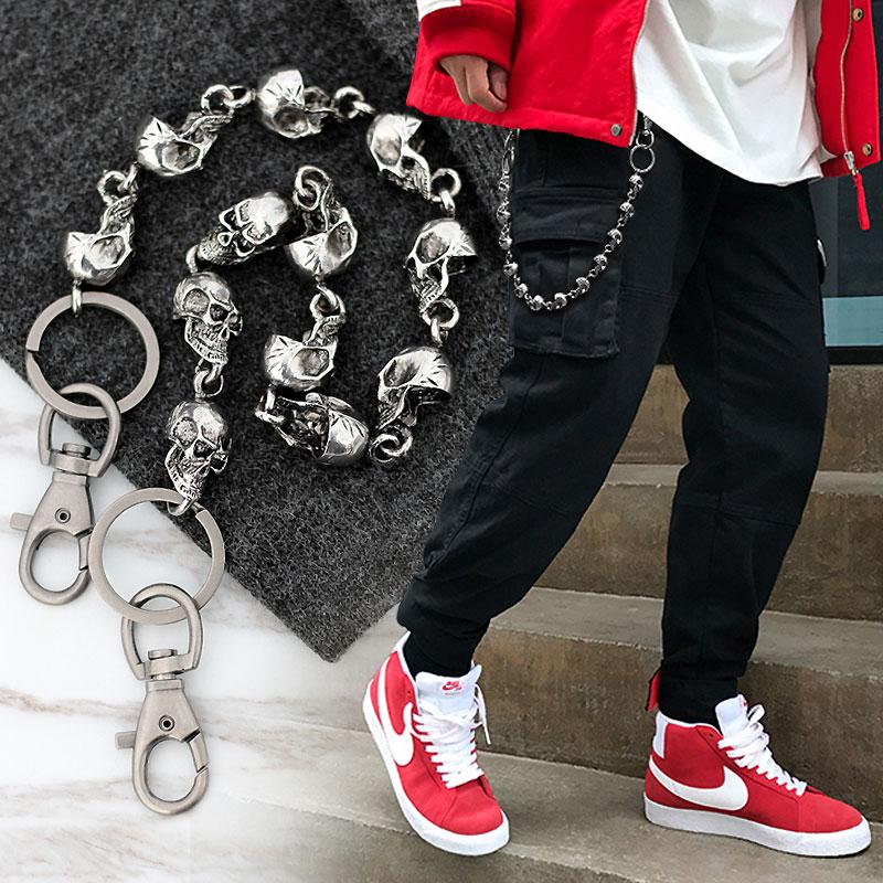 Cool Men's Skull Silver jeans chain jean chain Long Biker Wallet Chain