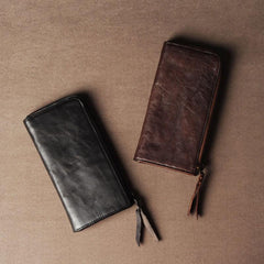 Leather Mens Cool Long Leather Wallet Phone Zipper Clutch Wallet Wristlet Wallet for Men