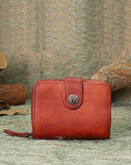 Small Purple Leather Trifold Wallet Vintage Billfold Cute Women Buckle Wallet For Ladies