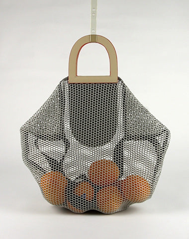 Womens Light Gray Net Polyester Leather Tote Handbag Purse Polyester Tote Shoulder Bag Purse for Ladies