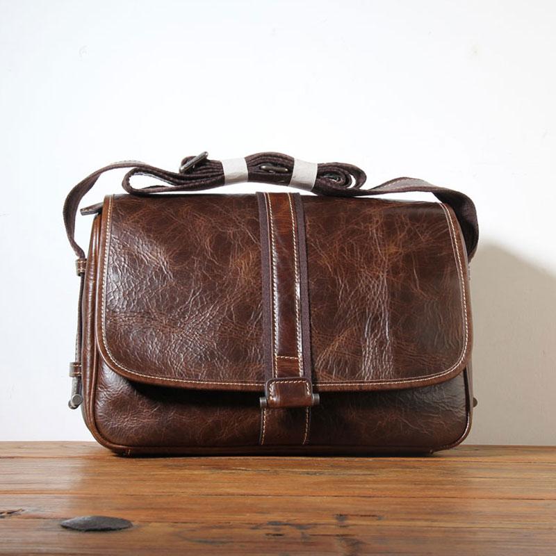 Handmade Genuine Leather Mens Cool Messenger Bag - Back View