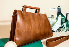 Genuine Leather Handmade Wooden Handbag Bag Shoulder Bag Purse For Women