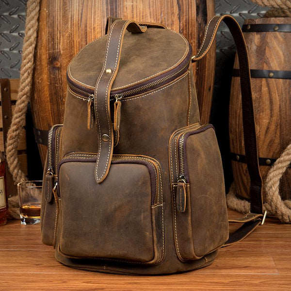 Brown Business Mens Leather 12-inches Computer Backpacks Cool Travel Backpacks S