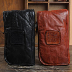 Genuine Leather Mens Cool Long Leather Wallet Cards Phone Zipper Clutch Wristlet Wallet for Men