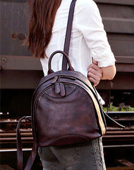 Classic Brown Leather Small Rucksack Womens Compact Leather Backpack Ladies Backpack Purse