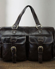 Cool Black Coffee Leather Men Barrel Overnight Bags Travel Bags Weekender Bags For Men
