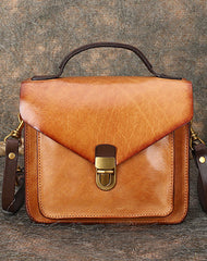 Vintage Leather Womens Square Satchels Shoulder Bags - Open View