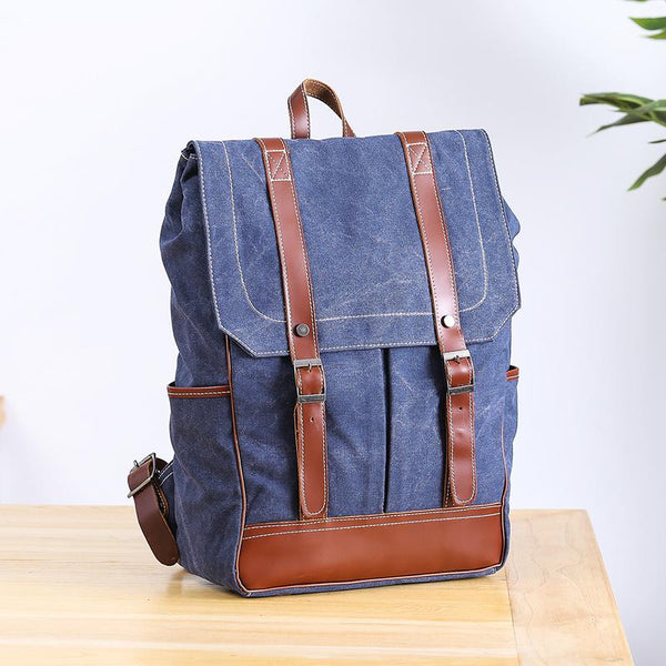Denim Blue Waxed Canvas Mens Large 14'' Laptop Backpack College Backpack Hiking JCYC01991069