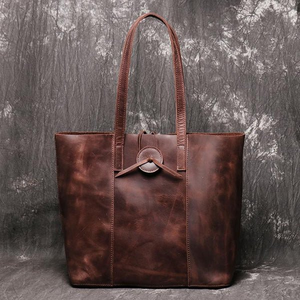 Vintage Mens Womens Leather Large Tote Handbag - Back View