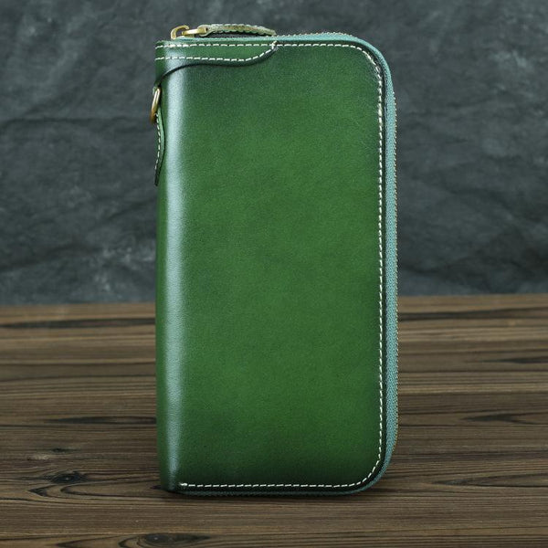 Green Mens Leather Cards Long Wallets Lot of Cards Black Zipper Long Wallet Card FY01482190
