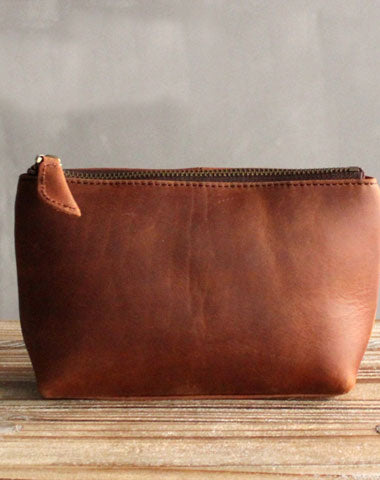 Vintage LEATHER Womens Zipper Wallet Change Wallet Makeup Pouches FOR Women