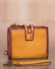 Vintage Tan Leather Small Wristlet Wallet Womens - Front View