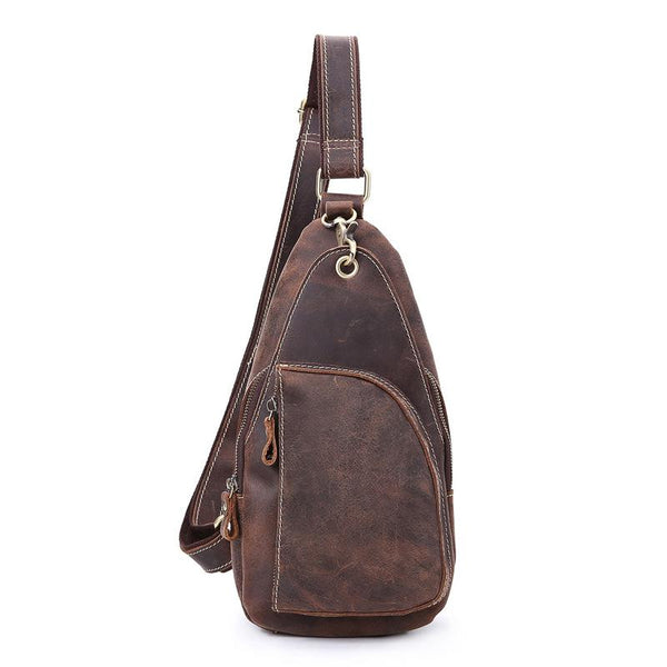 Vintage Brown Leather Sling Backpack Men's Sling - Back View