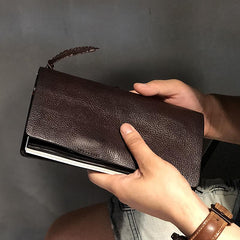 Fashion Leather Black Mens Travel Wallet Notebook Bifold Long Wallet Passport Wallet for Men