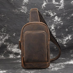 backpacks with one strap​ Brown Leather Men's Sling Bag Sling Pack Leather Chest Bag One Strap Backpack For Men