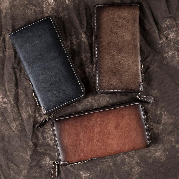 Brown Vintage Chain Wallet Leather Mens Gray - Back View