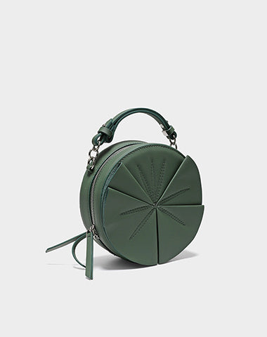 Cute Womens Leather Barrel Handbag Purse Green Crossbody Purse Bucket Round Shoulder Bag for Women