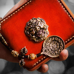 Handmade Leather Tibetan Tooled Mens billfold Wallet Cool Small Chain Wallet Biker Wallet for Men