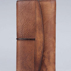 Handmade Leather Mens Cool Long Leather Wallet Trifold Clutch Wallet for Men