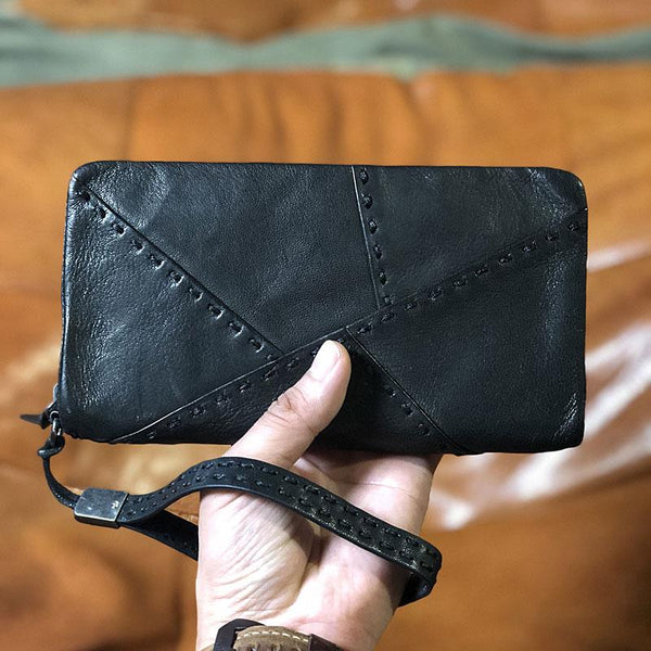 Handmade Genuine Leather Mens Cool Long Leather - Back View