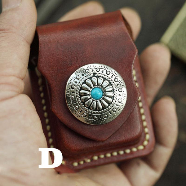 Cool Brown Leather Mens Holster Zippo Lighter - Back View