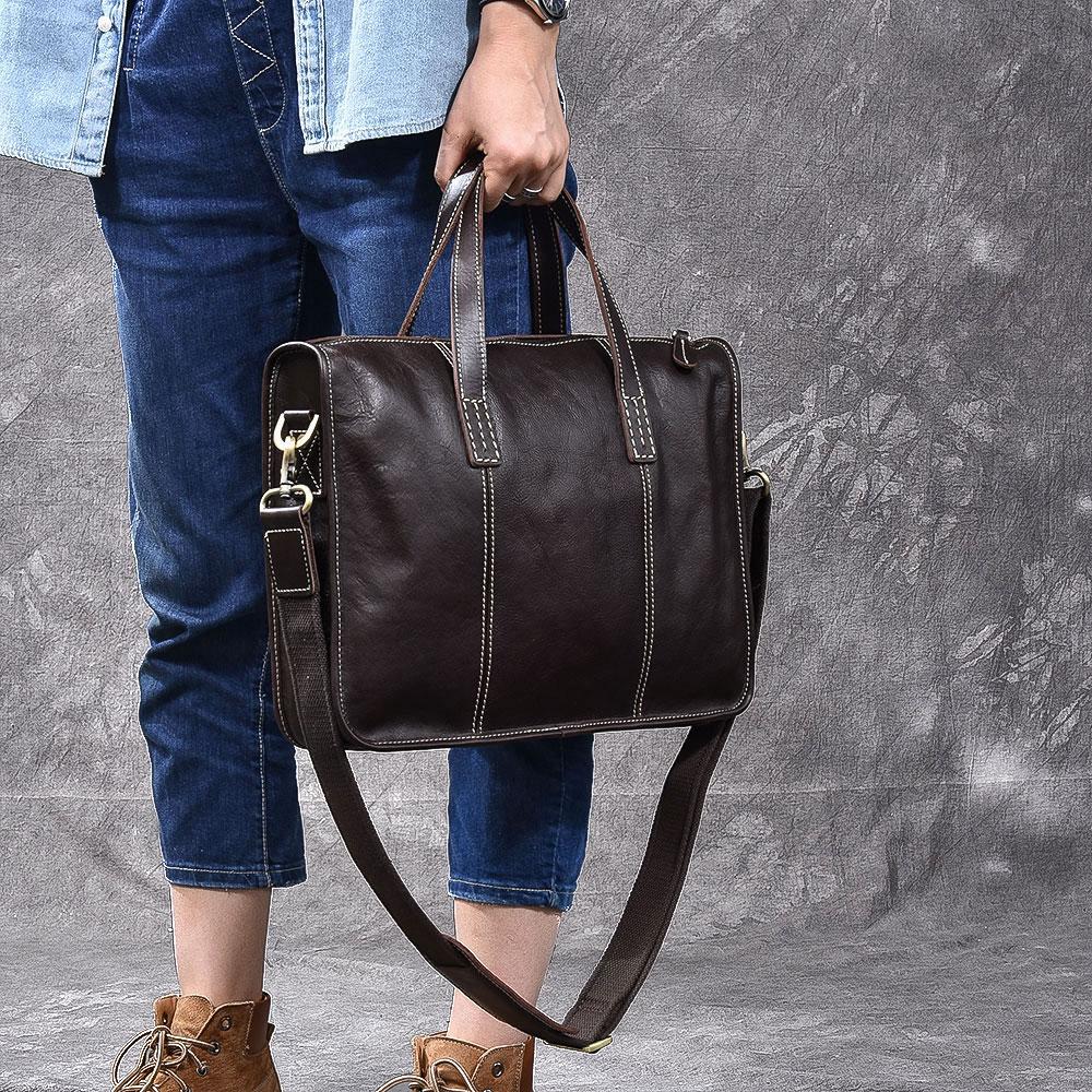 Handmade Leather Men 13" Black Laptop Briefcase Business Brown Briefcase For Men