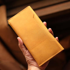 Vintage Brown Leather Mens Long Wallet Bifold Long Wallet Brown Phone Clutch Wallet For Men